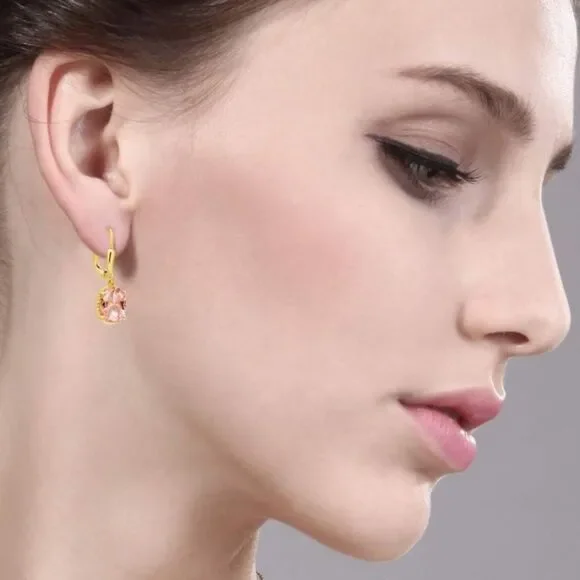 18K Yellow Gold 925 with 4.00 Cttw Peach Morganite Oval Leverback Hook Earrings